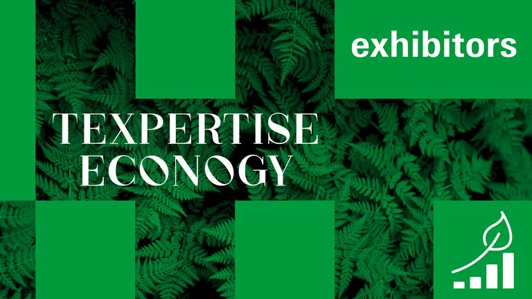 Texpertise Econogy banner with green ferns background, showcasing sustainability initiatives for exhibitors